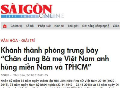 [SGGP] Khánh thành phòng trưng bày “Chân dung Bà mẹ Việt Nam anh hùng miền Nam và TPHCM”