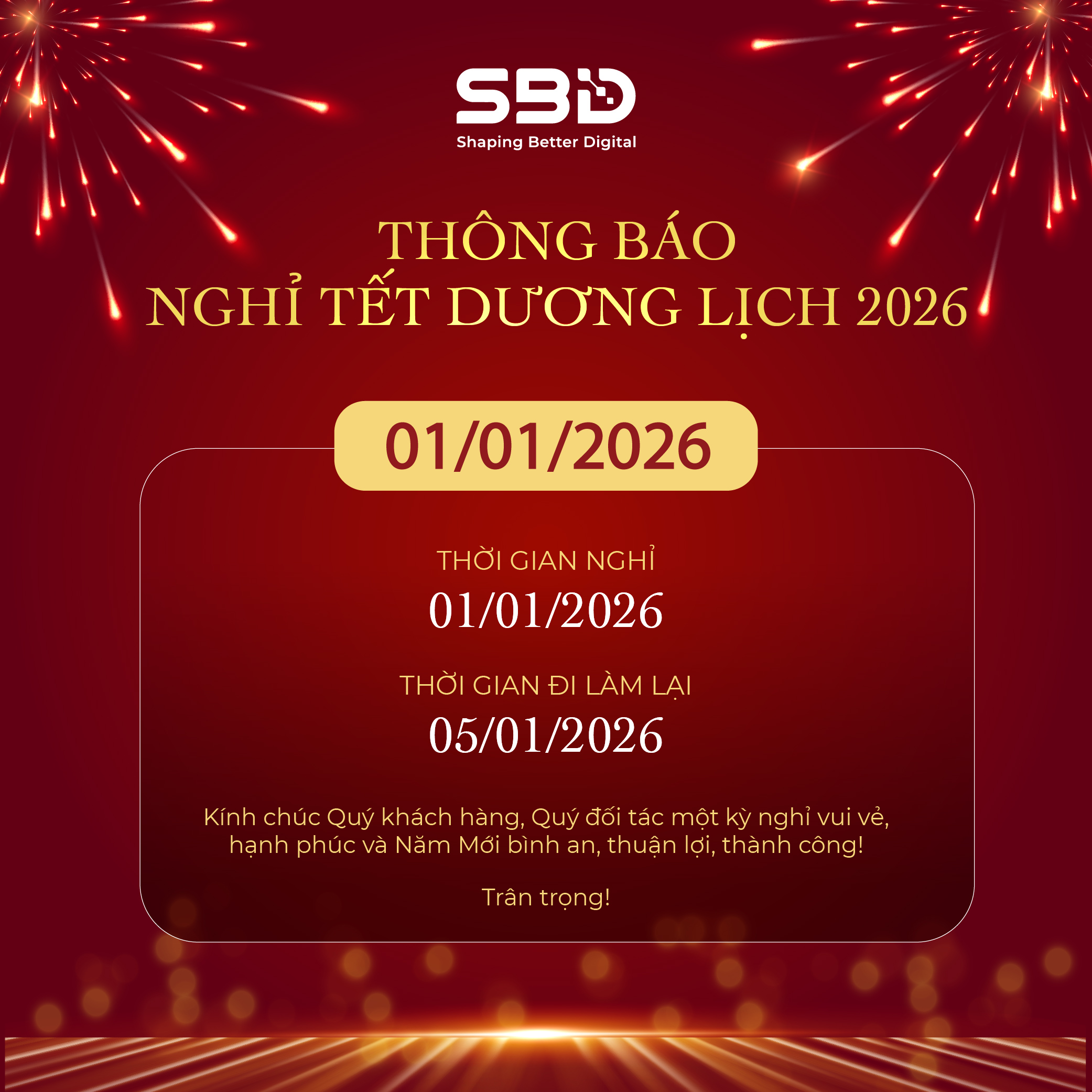Thông báo lịch nghỉ tết dương lịch 2026