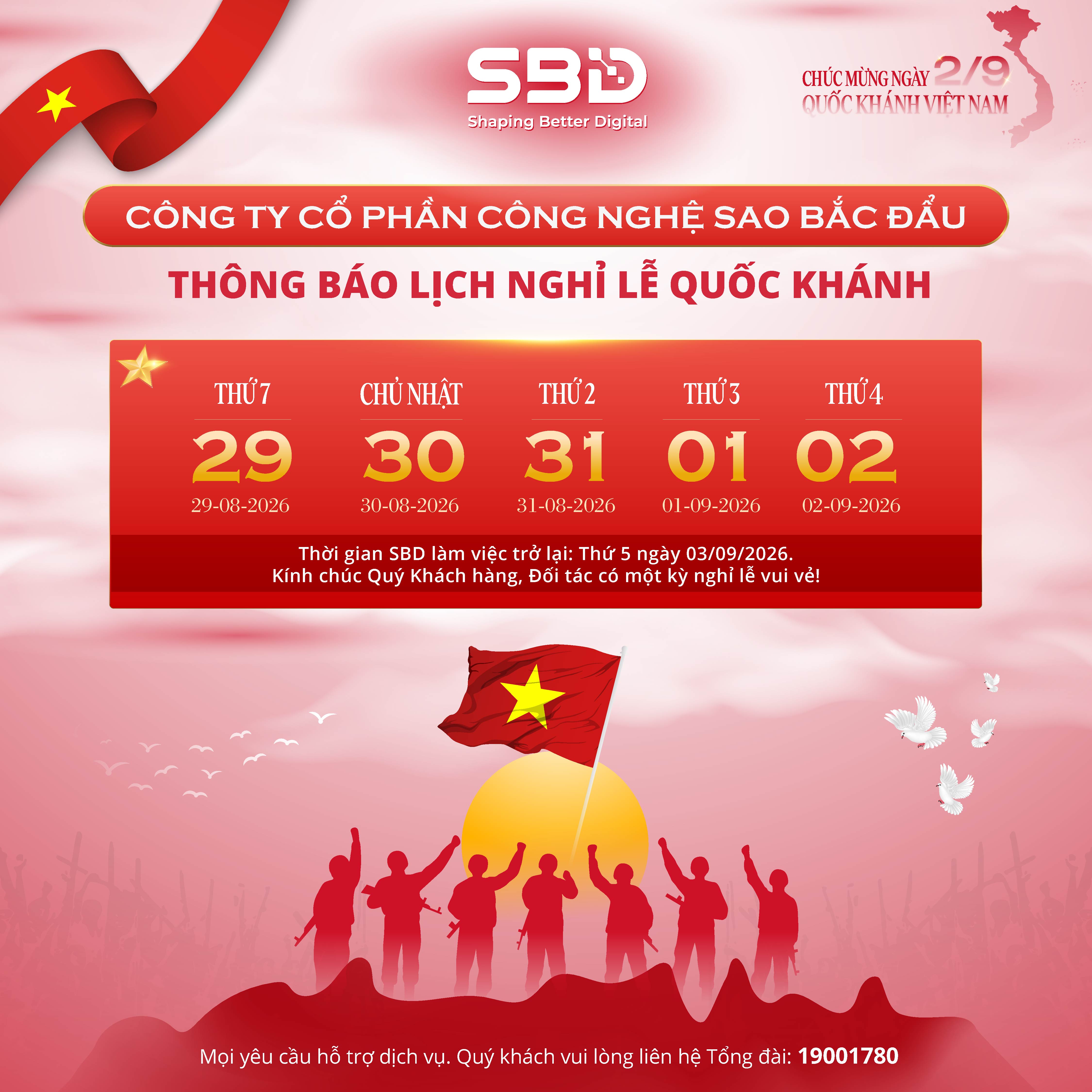 Sao Bắc Đẩu thông báo lịch nghỉ lễ Quốc Khánh 2/9