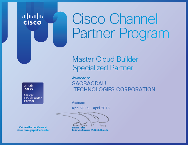 Sao Bac Dau became the first and only company in Vietnam certified CLOUD MASTER BUILDER PARTNER of Cisco